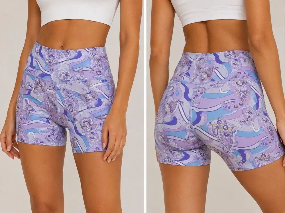 PacSun LA Hearts Active Shorts XS Purple Paisley Biker Yoga Workout